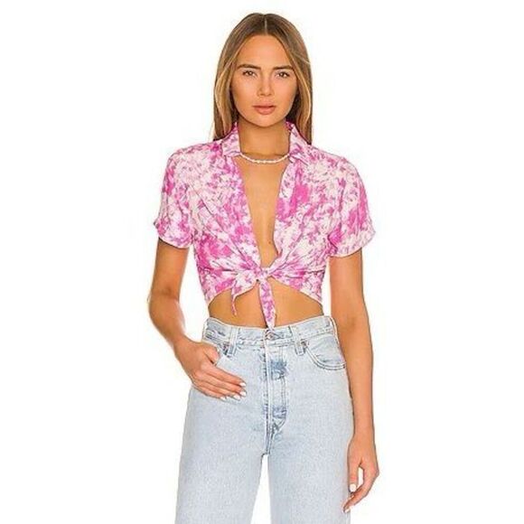 NWT For Love & Lemons x Revolve Devon Crop Top in Pink Tie Dye Size Small - Picture 1 of 6
